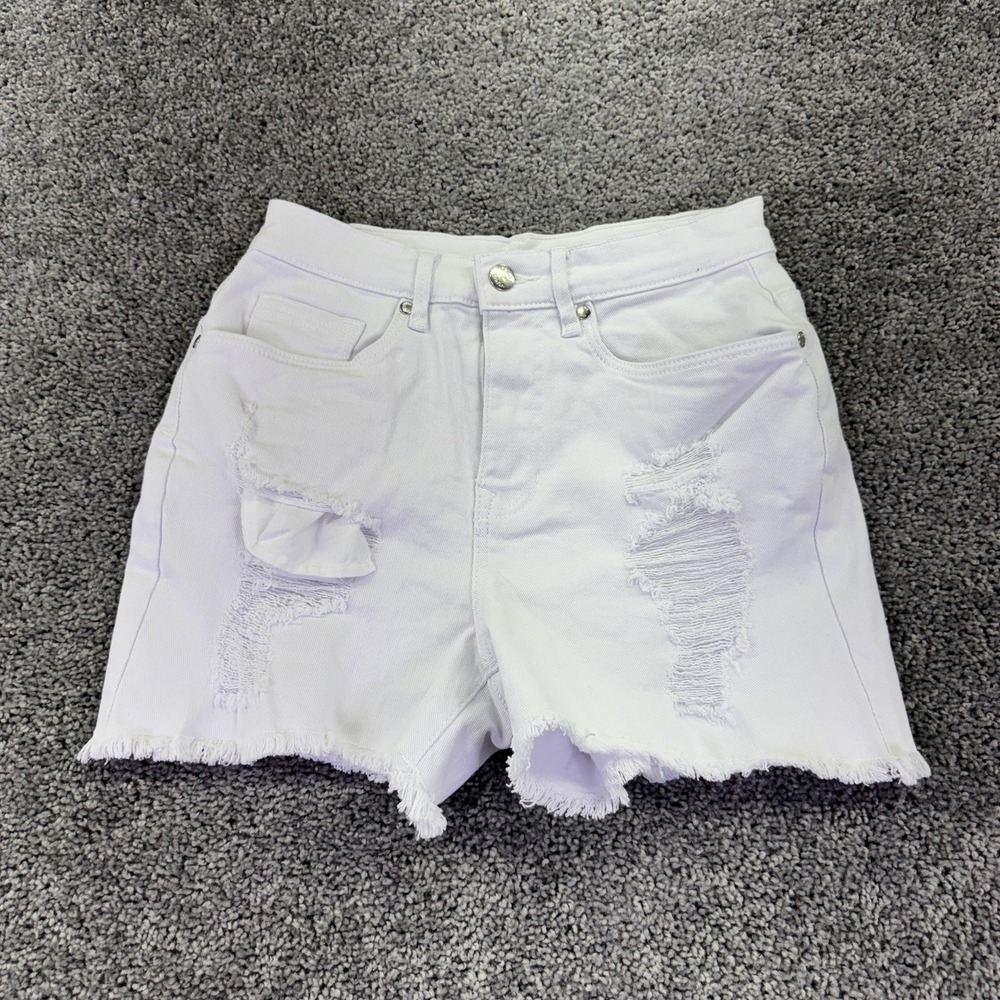 Venus Shorts Womens 2 White Distressed Denim Cutoff Frayed Stretch Summer Casual